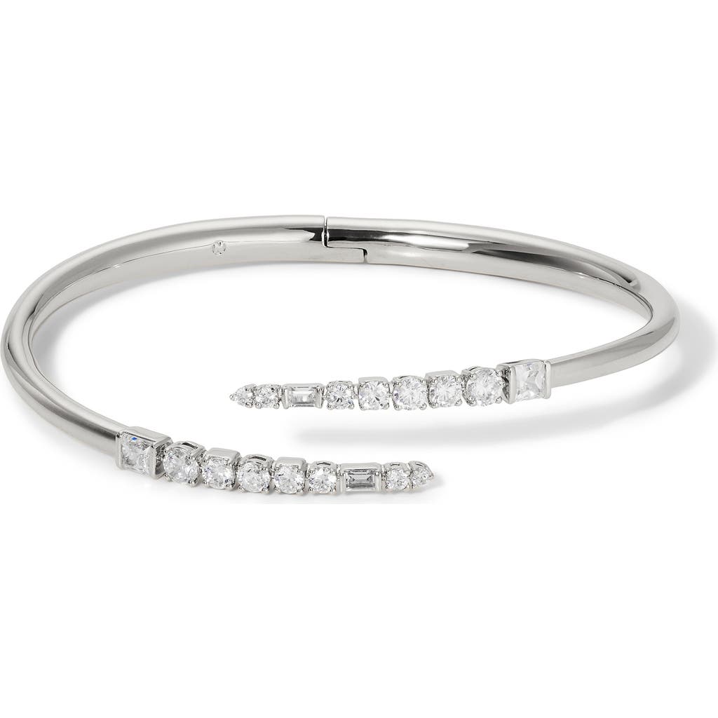 Nadri Cubic Zirconia Bypass Bangle Bracelet In Rhodium Plated