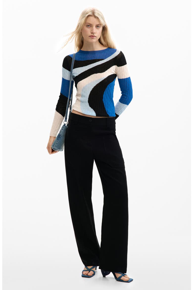 Print Cotton Blend Sweater, Alternate, color, BLUE