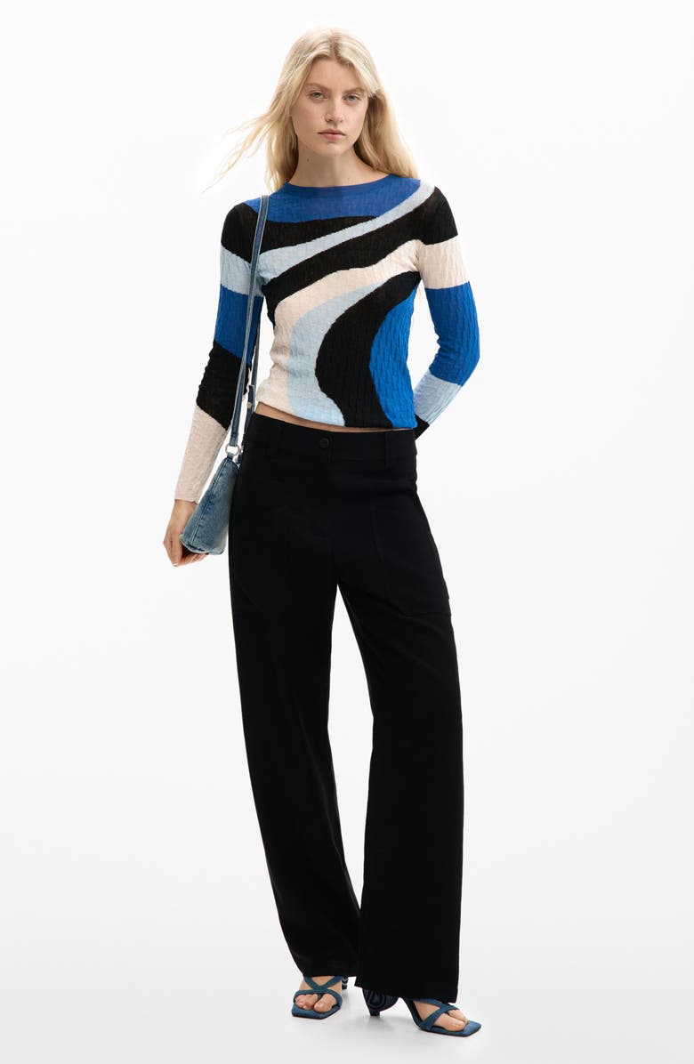 Desigual Print Cotton Blend Sweater, Alternate, color, Blue