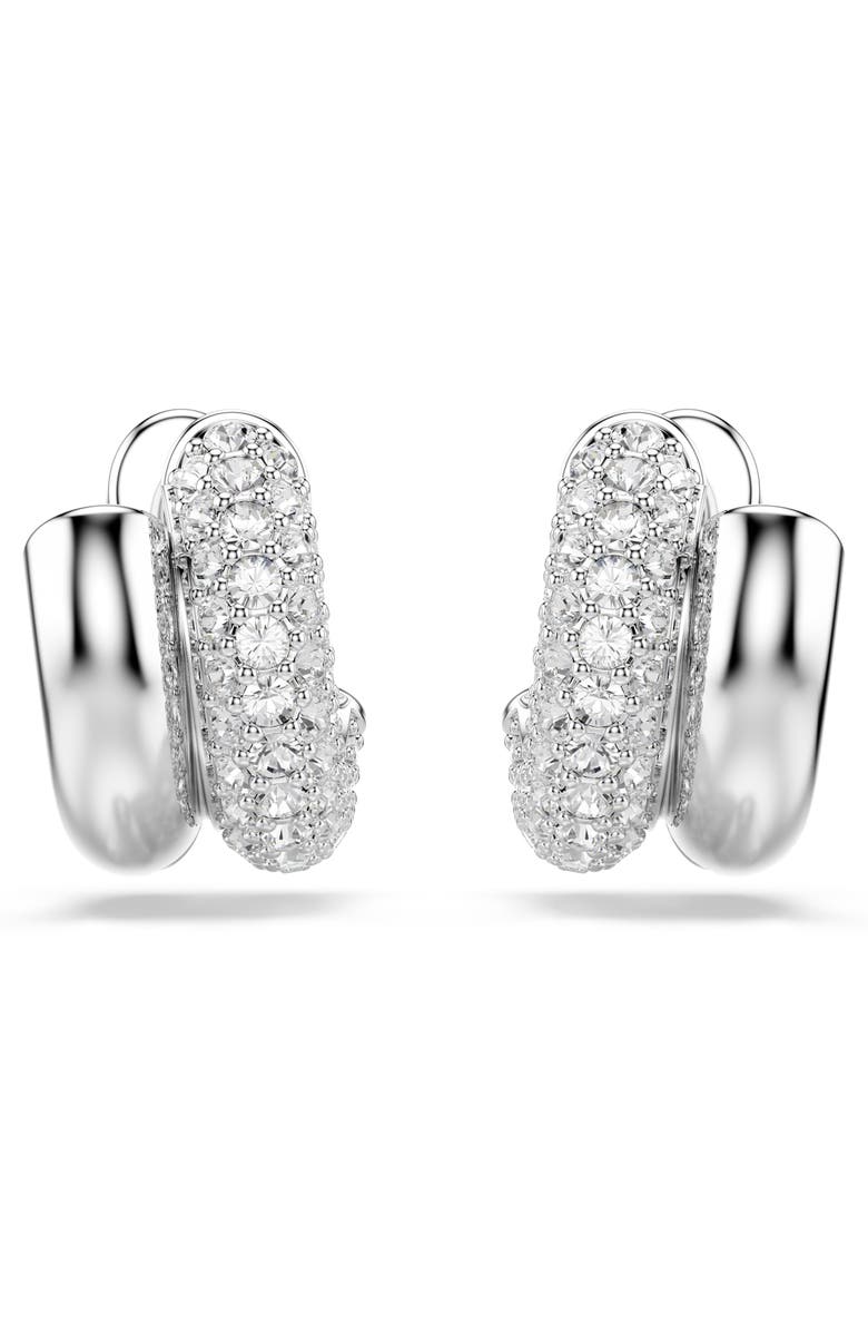 Swarovski Dextera Front/Back Hoop Earrings, Alternate, color, White/ Silver