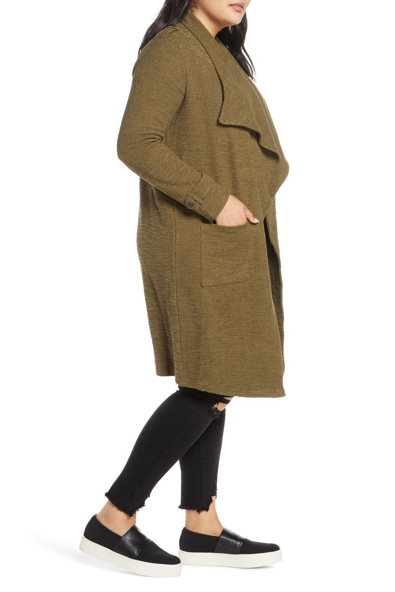 BB Dakota Revolution Drapey Bouclé Trench Coat, Alternate, color, OLIVE