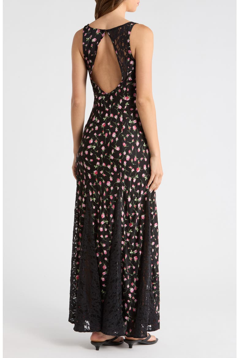 Genevieve Ditsy Floral Plunge Neck Midi Dress, Alternate, color, ROSE