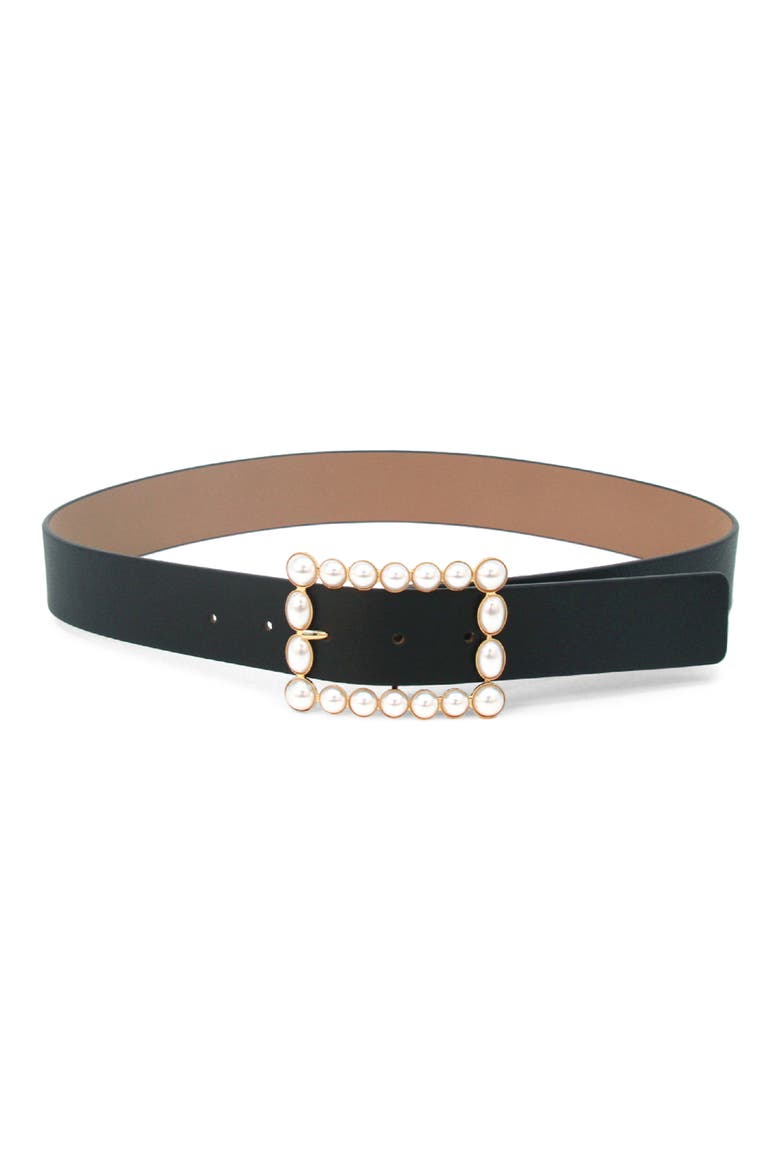 Joan Imitation Pearl Buckle Belt, Main, color, BLACK/ GOLD