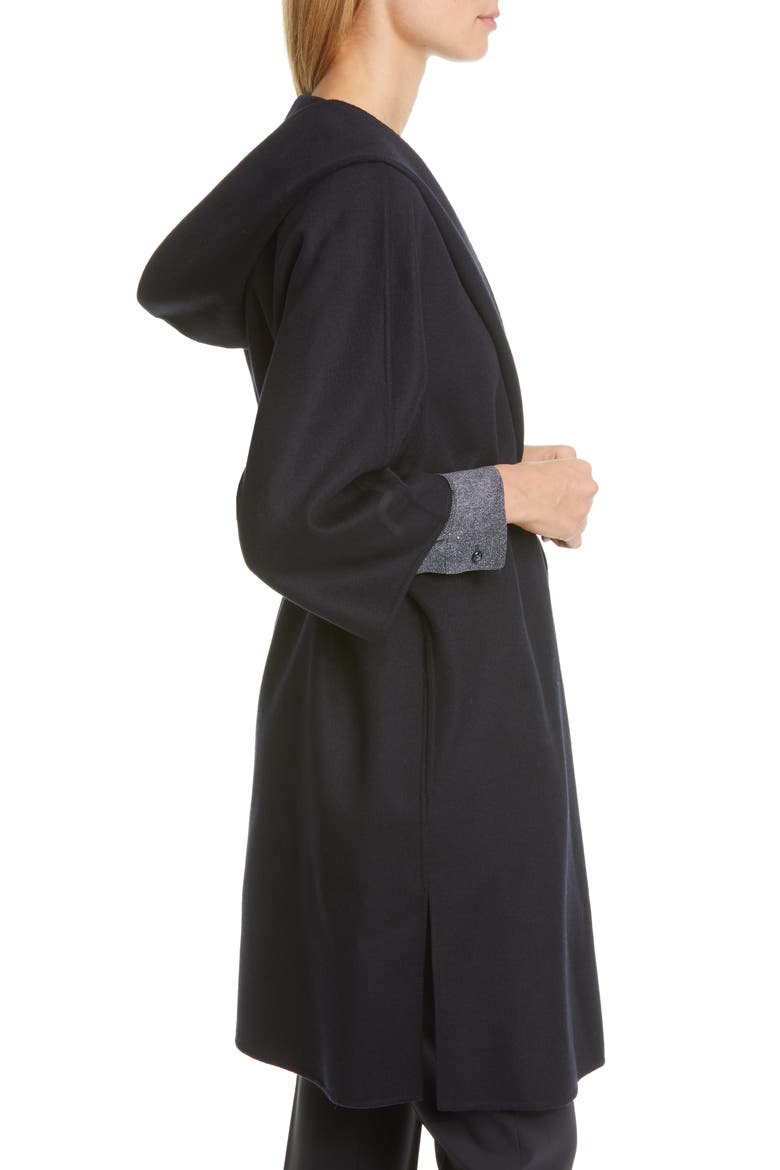 Vik Hooded Wool Blend Wrap Coat, Alternate, color, NAVY