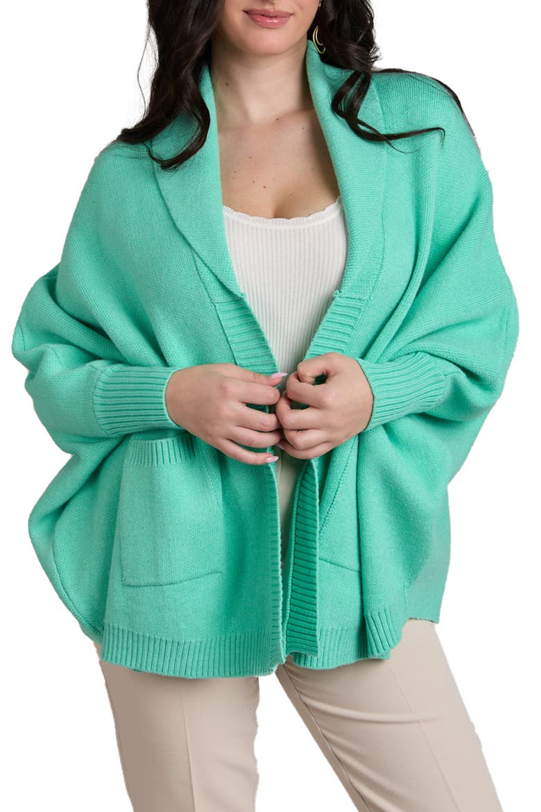 Oversize Ribbed Knit Cardigan, Main, color, AQUA