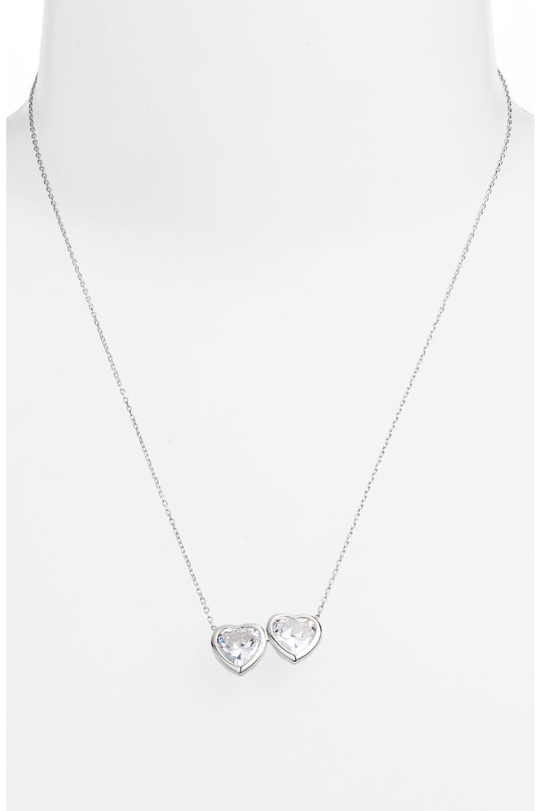 Fancy 2-Stone Bezel Pendant Necklace, Alternate, color, SILVER/ WHITE