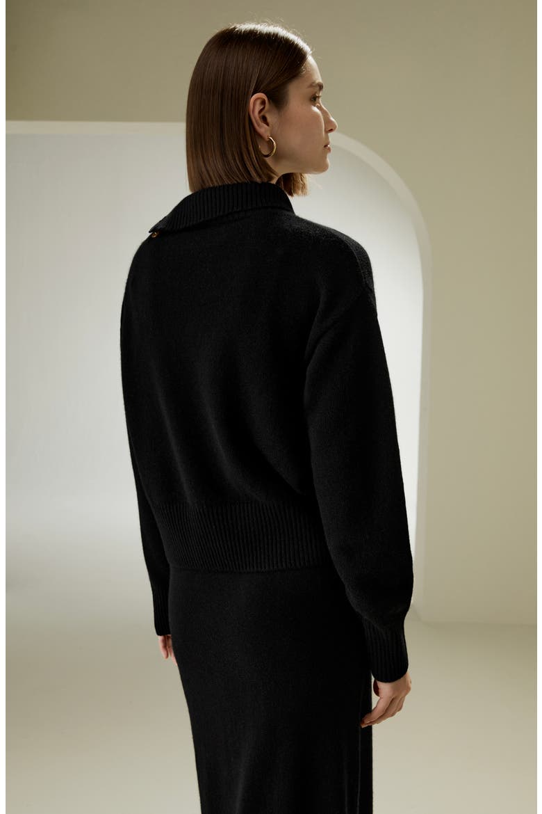 Women's Cashmere Sweater With Row of Side Buttons, Alternate, color, Black