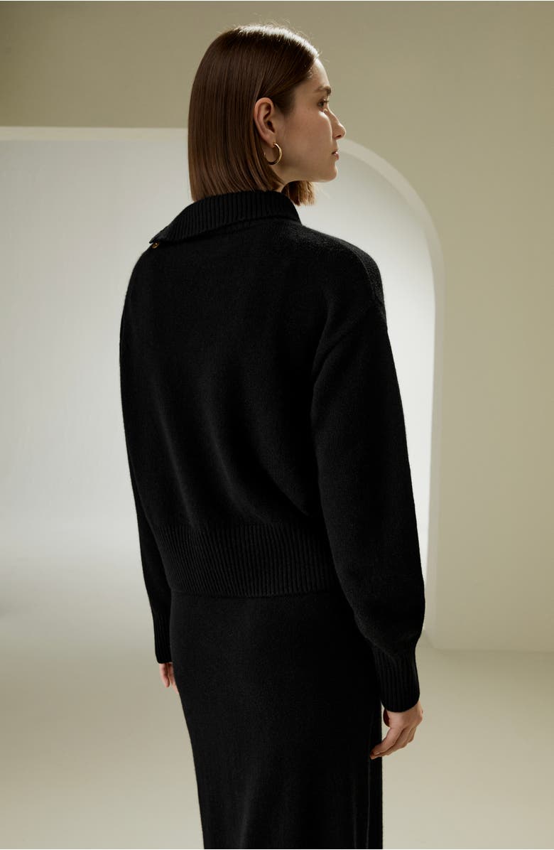 Lilysilk Women's Cashmere Sweater With Row of Side Buttons, Alternate, color, Black
