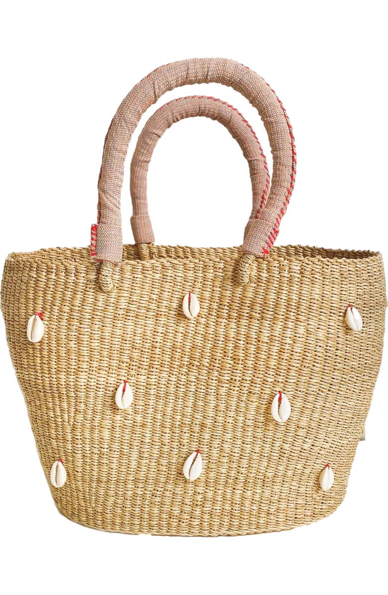 indego africa Cowrie Bolga Tote Pink, Main, color, Natural