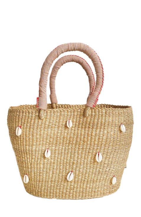 Cowrie Bolga Tote Pink