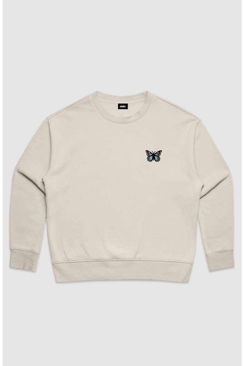 Butterfly Relaxed Fleece Crewneck Sweatshirt, Alternate, color, Bone
