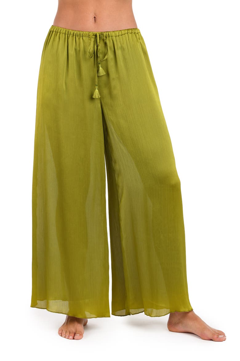 Radiance Textured Satin Cover-Up Palazzo Pants, Main, color, OLIVE