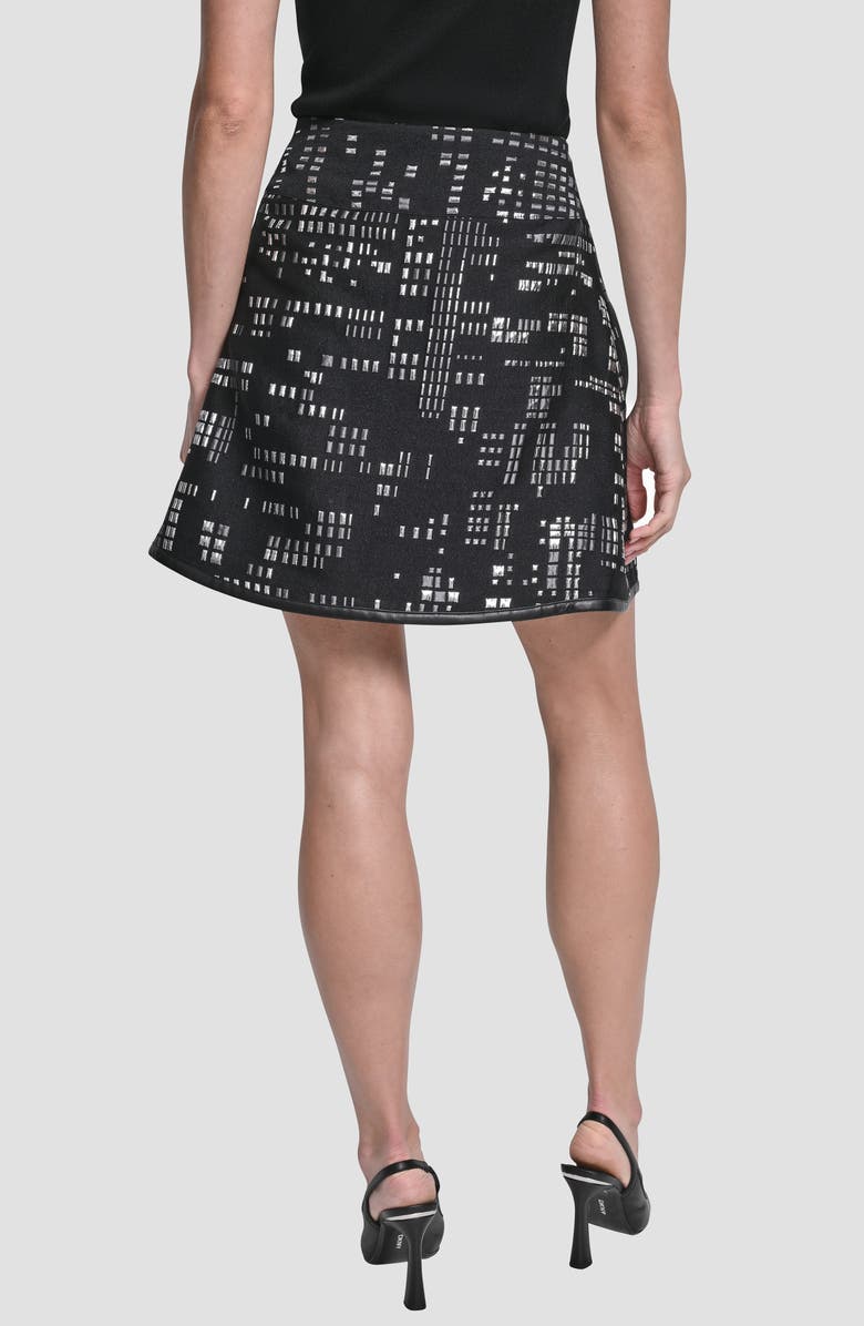 DKNY Front Zip Abstract Jacquard Miniskirt, Alternate, color, Black/ Silver