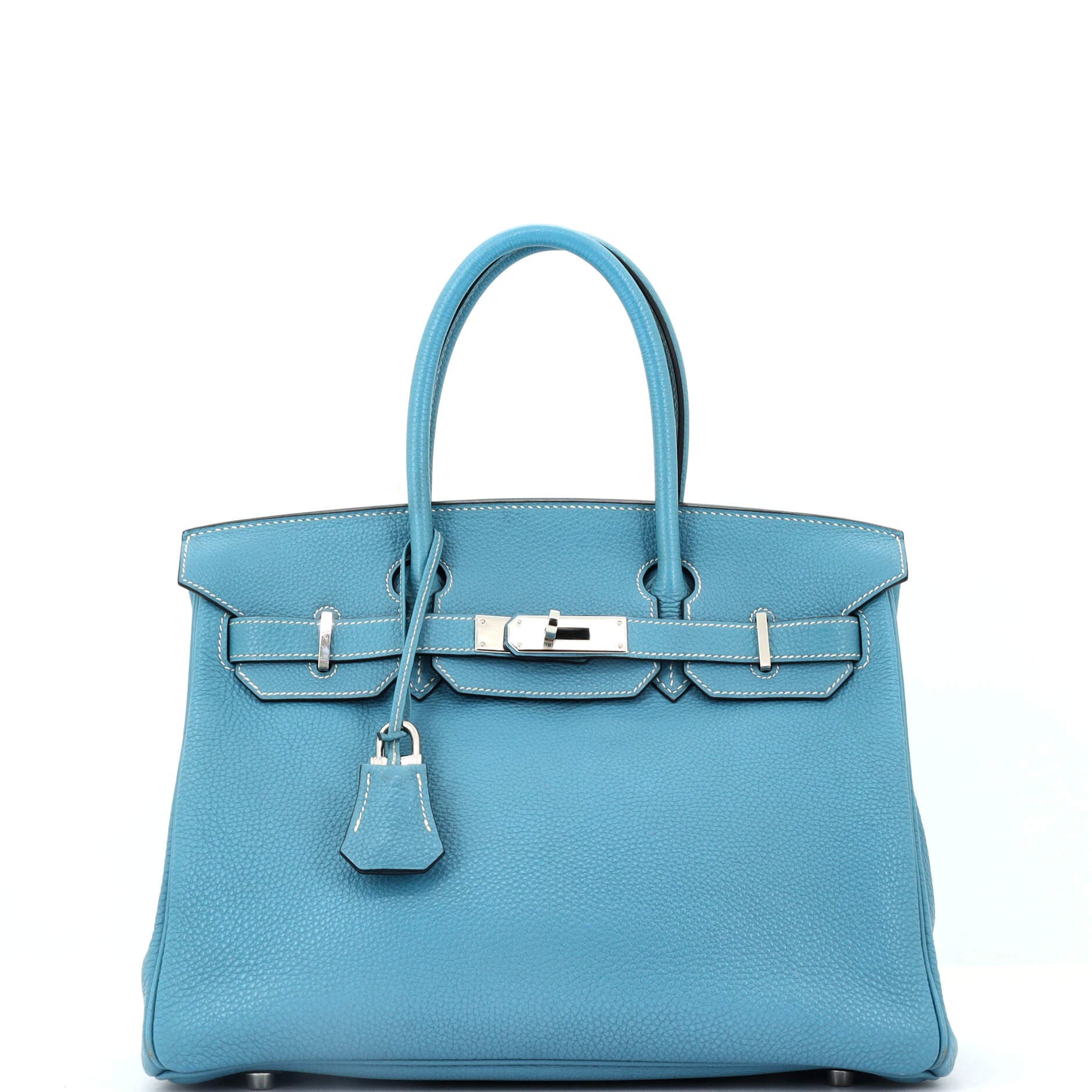 Pre-Owned Hermes Birkin Handbag Blue Togo with Palladium Hardware 30, Main, color, Bleu Jean