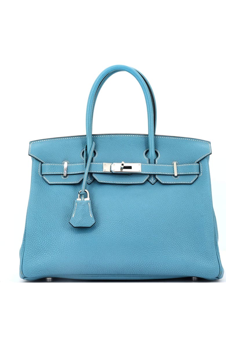 Pre-Owned Hermes Birkin Handbag Blue Togo with Palladium Hardware 30, Main, color, Bleu Jean