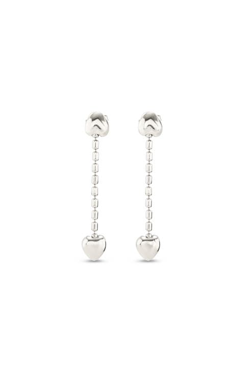 Sterling silver-plated earrings with dangling chain and small hearts