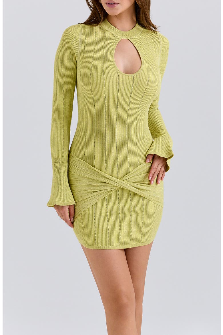 Aziza Metallic Cutout Long Sleeve Rib Minidress, Alternate, color, PISTACHIO