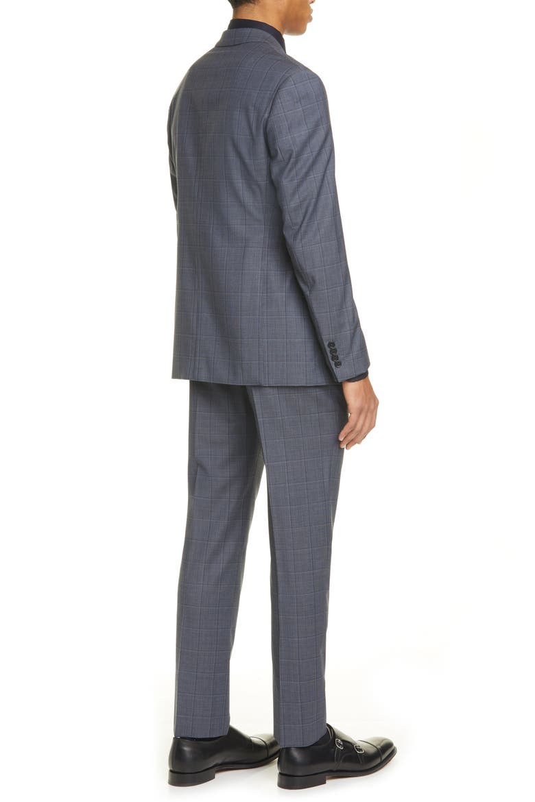 G Line Trim Fit Windowpane Wool Suit, Alternate, color, GREY