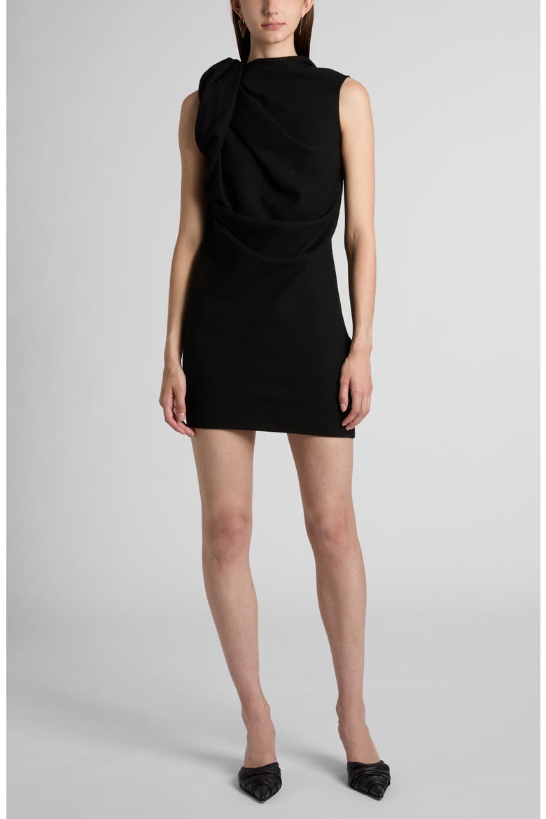 Knot Detail Wool Crepe Minidress, Main, color, BLACK
