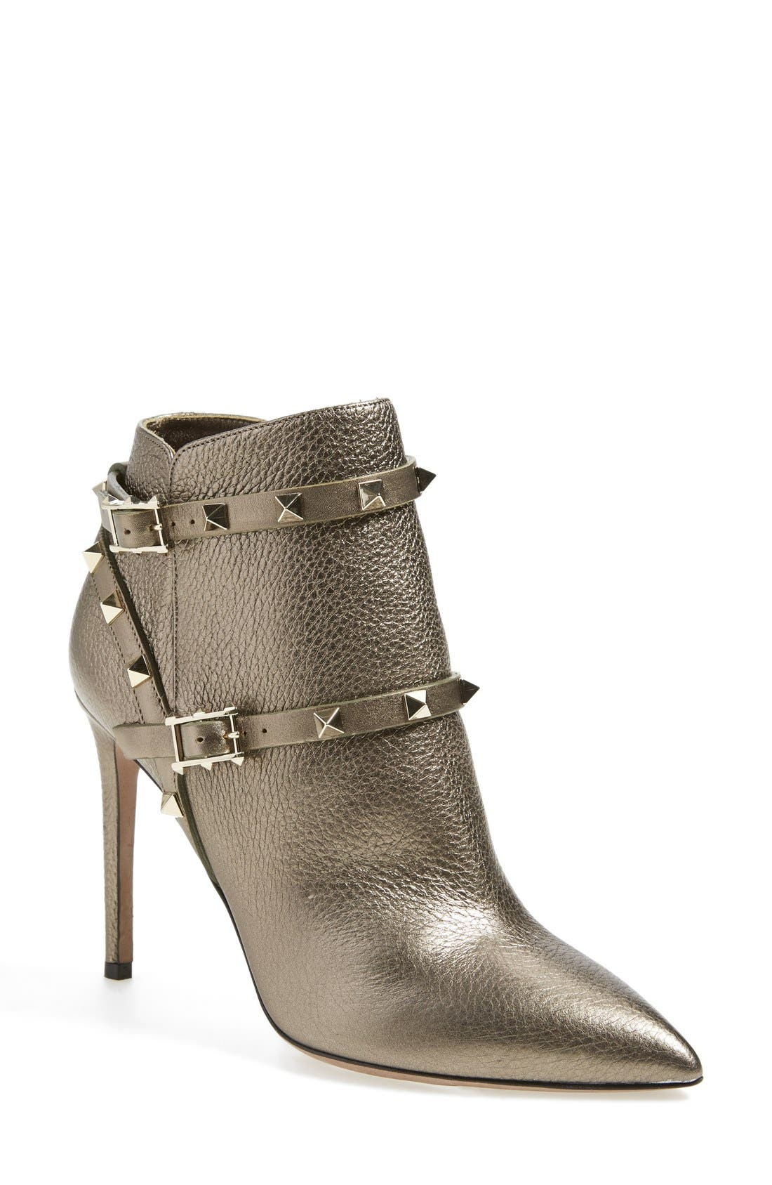 'Rockstud' Pointy Toe Calfskin Leather Bootie, Main, color, SASSO LEATHERDNU
