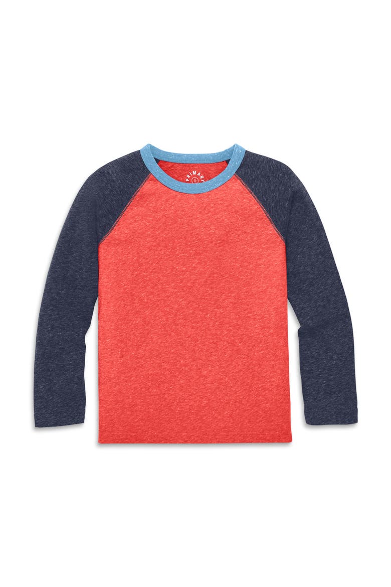 Kids Heathered Long Sleeve Baseball Tee, Main, color, Strawberry/ Navy