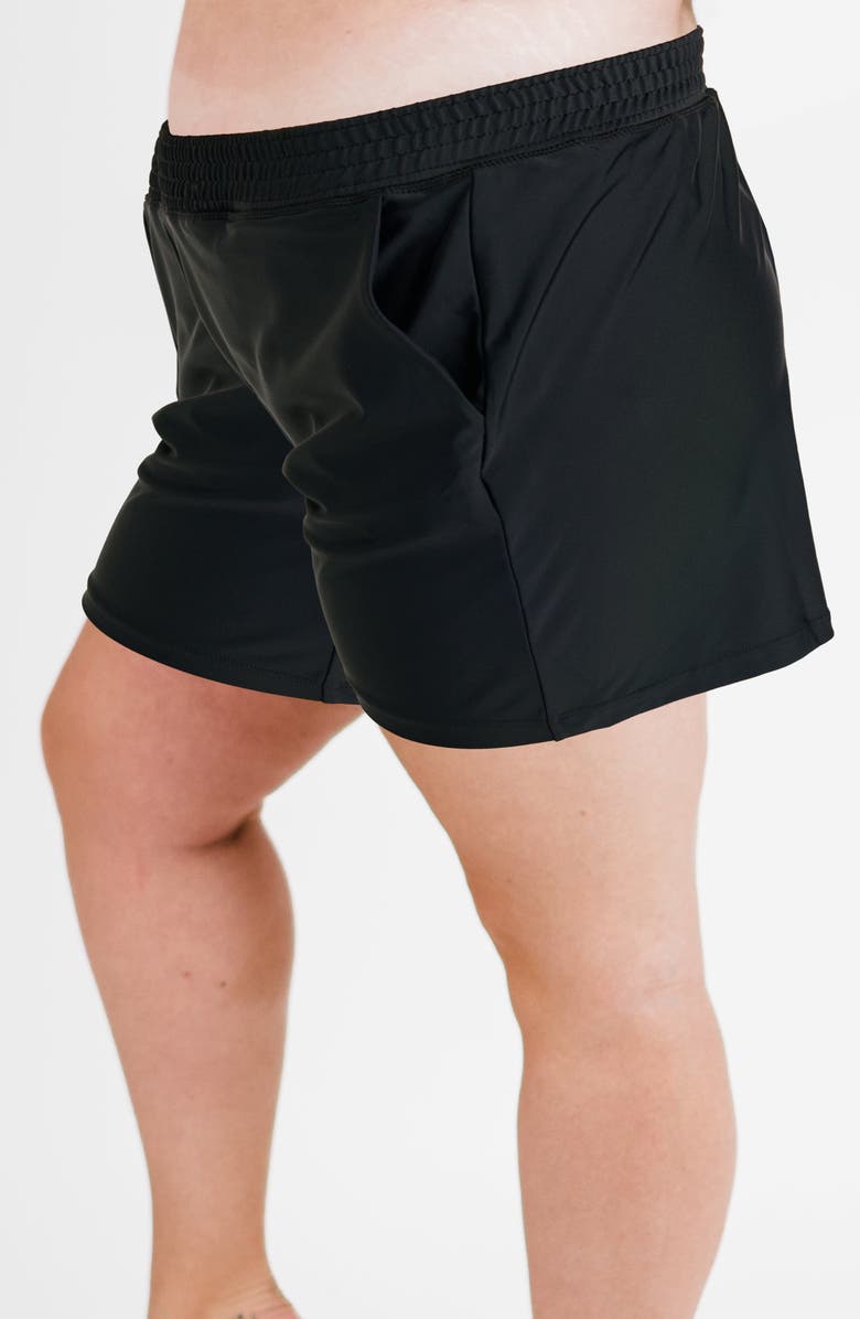 Calypsa Plus Size Classic Fit Swim Shorts With Panty, Alternate, color, Black