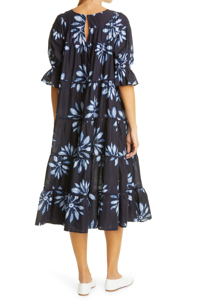 Merlette Paradis Tiered Puff Sleeve Cotton Dress, Alternate, color, 