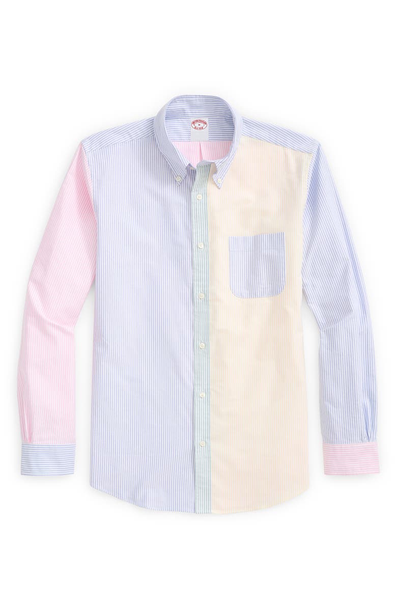 Brooks Brothers Regent Fit Colorblock Stripe Oxford Cotton Button-Down Shirt, Main, color, 