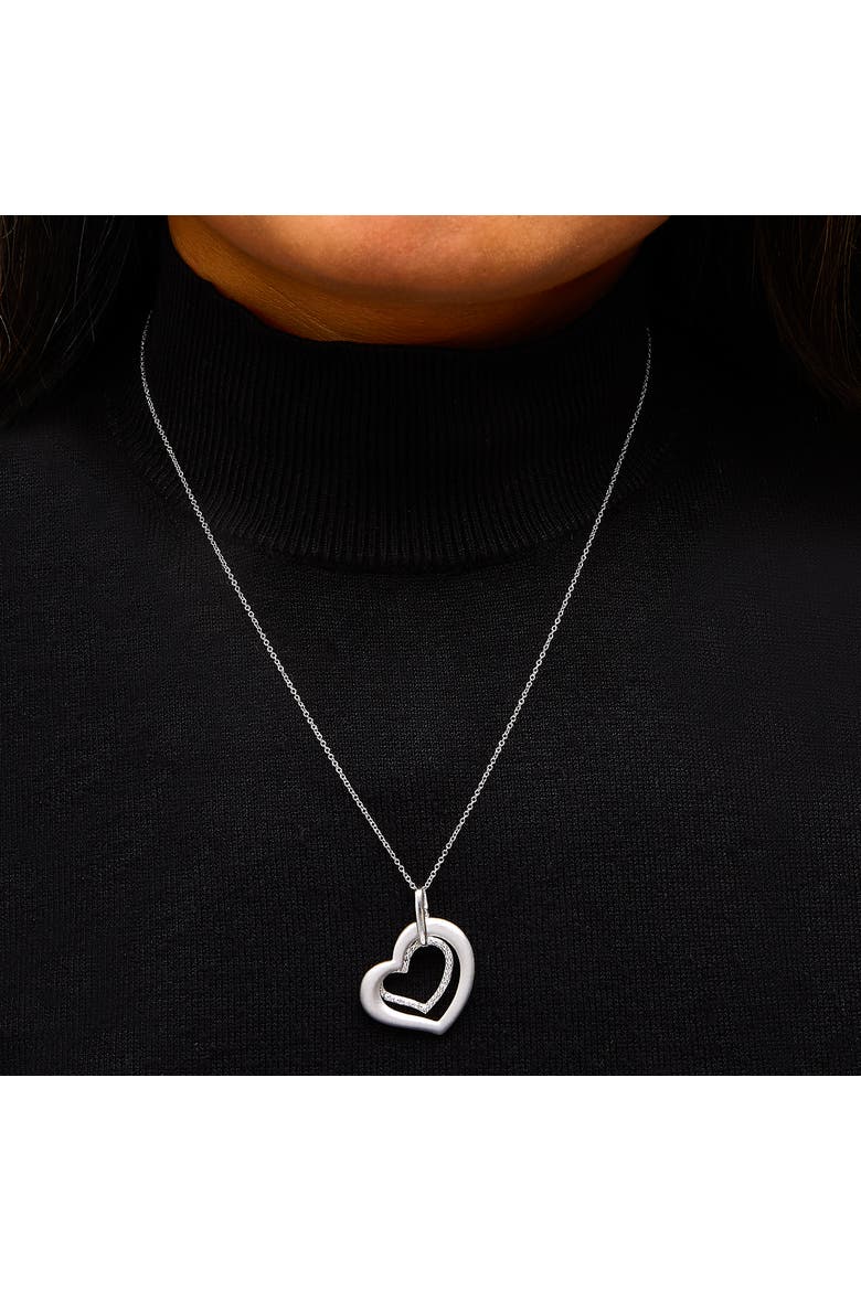 Sterling Silver Diamond Accent Matte Finish Heart Pendant Necklace, Alternate, color, Silver