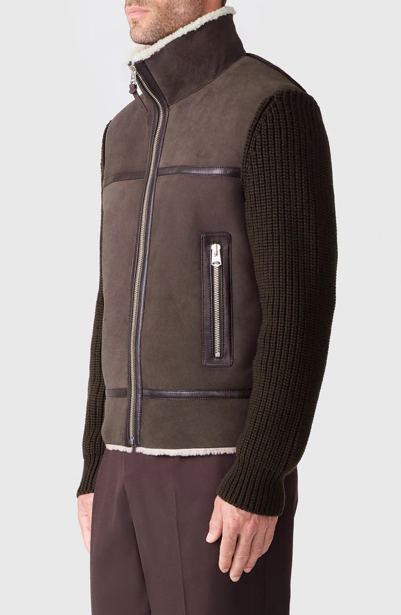 Mackage Jonathan Mixed Media Merino Wool & Shearling Jacket, Alternate, color, Coffee-Natural