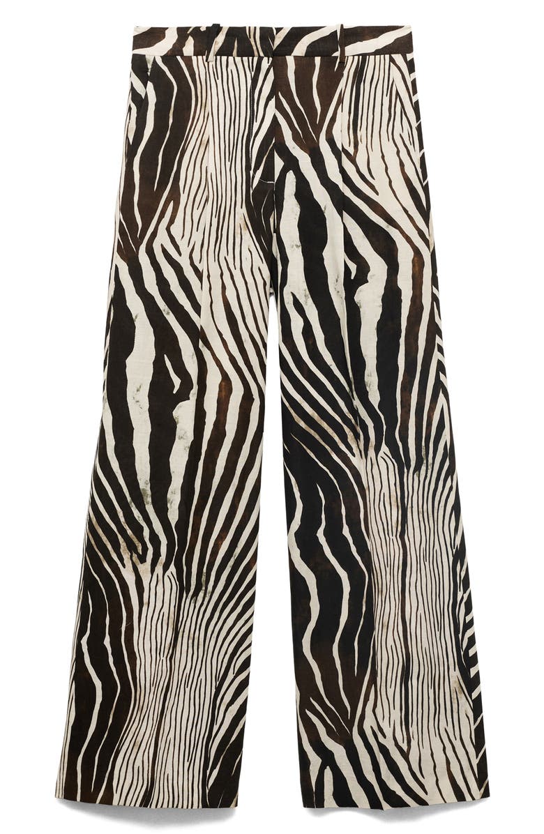 MANGO ZebraPrint Linen & Cotton Straight Leg Pants, Alternate, color, Chocolate