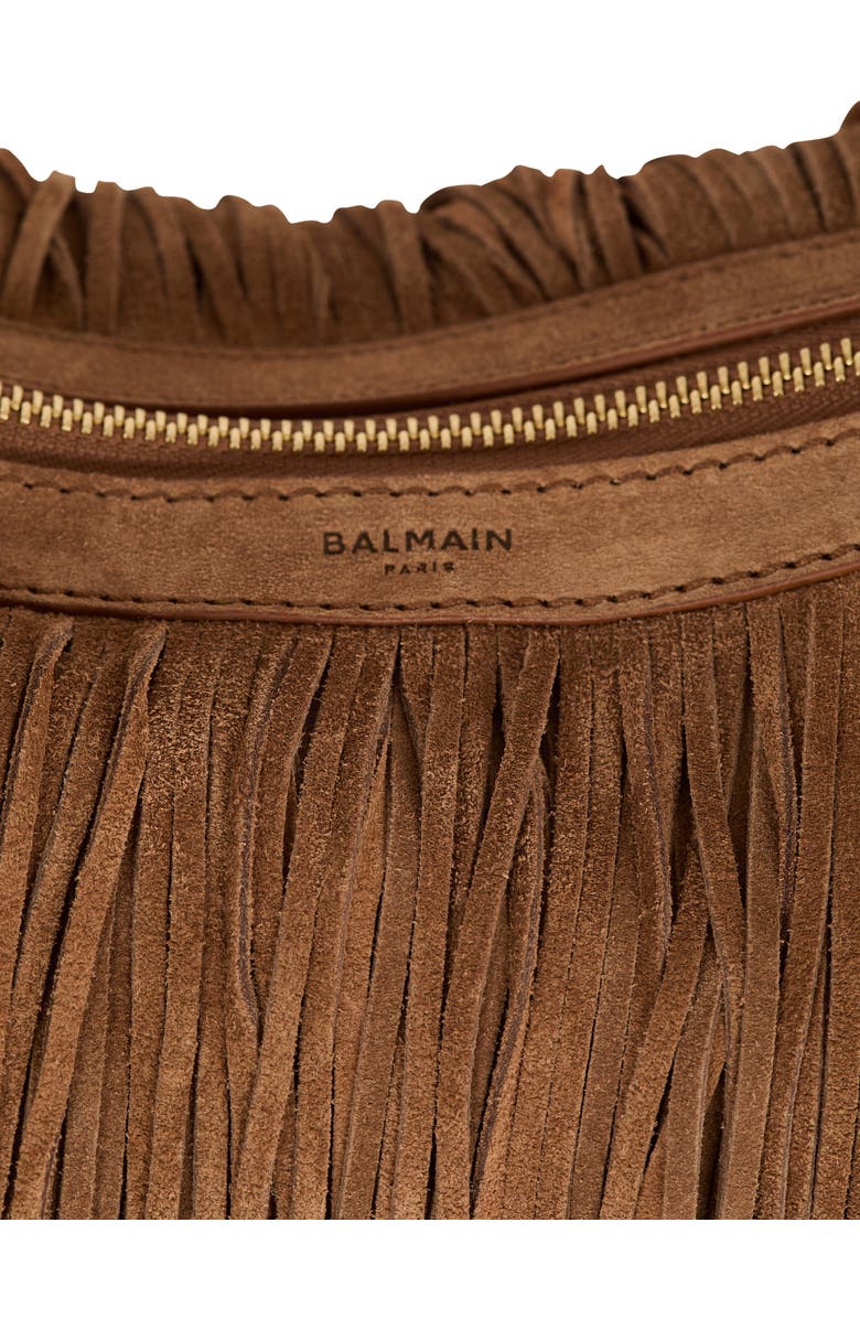 Balmain Ebene Hobo Fringes-Suede Leather, Alternate, color, Brown