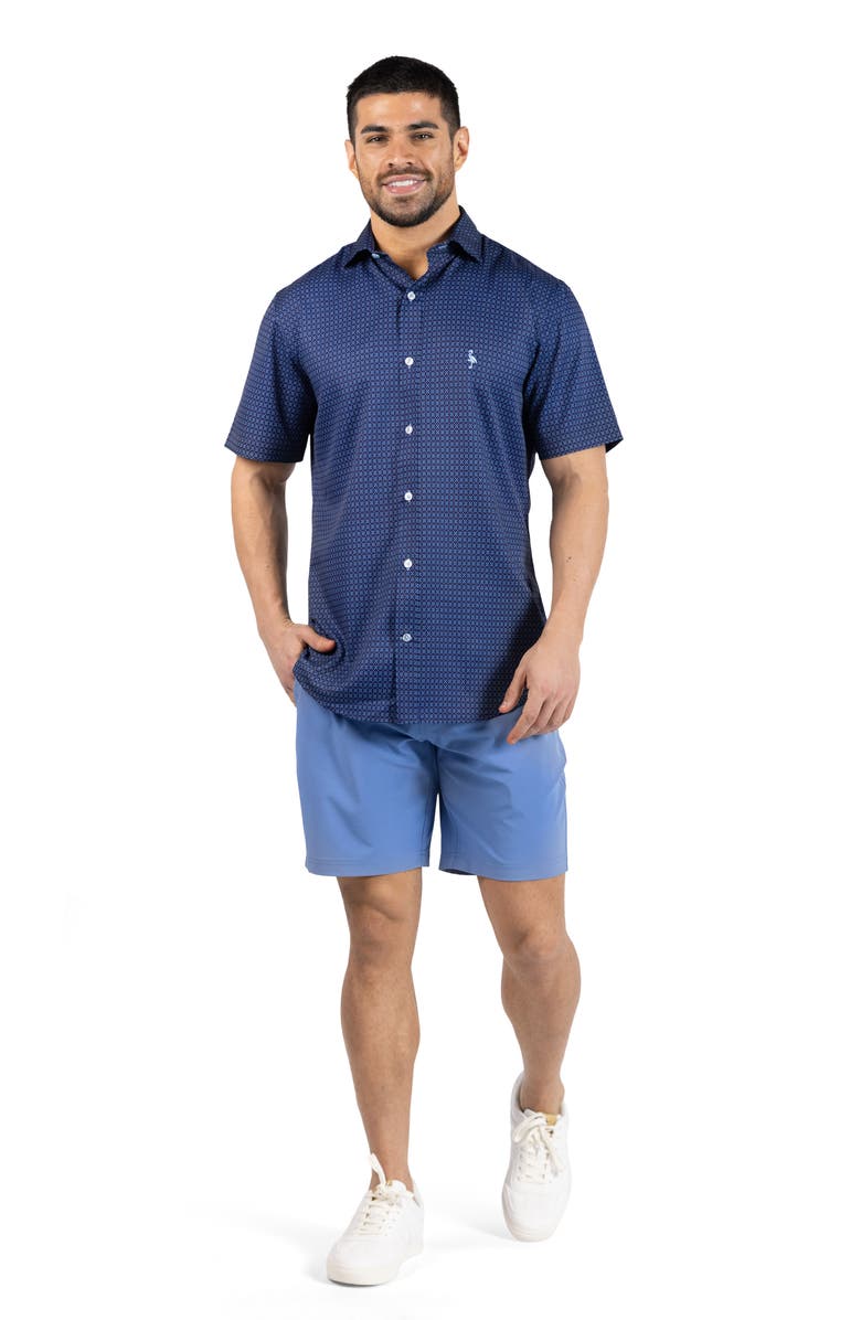TailorByrd Geometric Floral Performance Short Sleeve Button-Up Shirt, Alternate, color, Denim