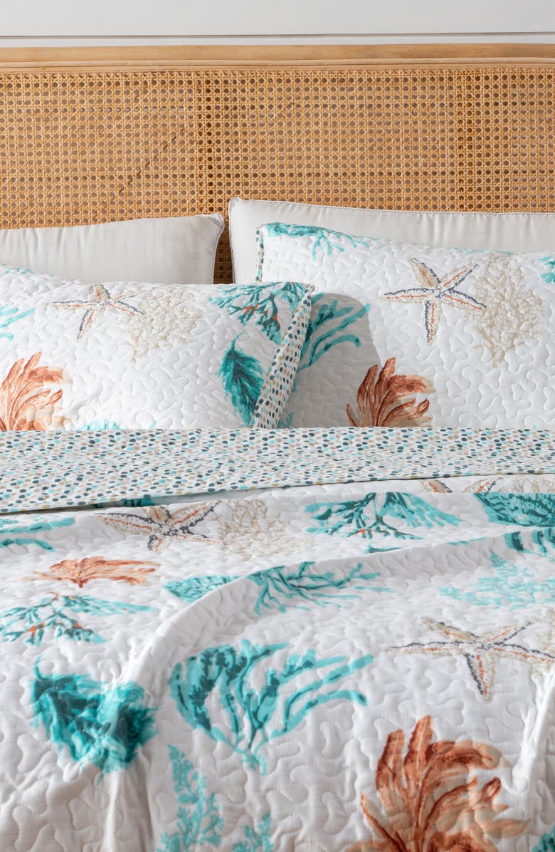 Woven & Weft Watercolor Coastal Quilt & Sham Set, Alternate, color, Coral Reef