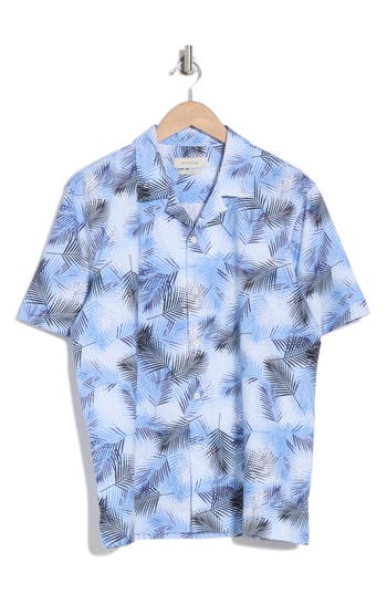 Bugatchi Leaf Print Camp Shirt In Air Blue