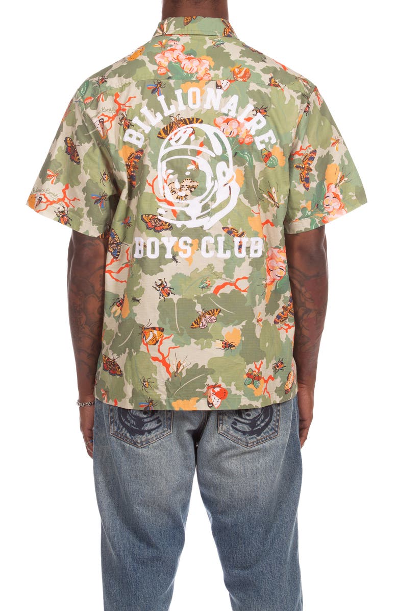 Billionaire Boys Club BB Foliage Short Sleeve Cotton Ripstop Button-Up Shirt, Alternate, color, Pale Marigold