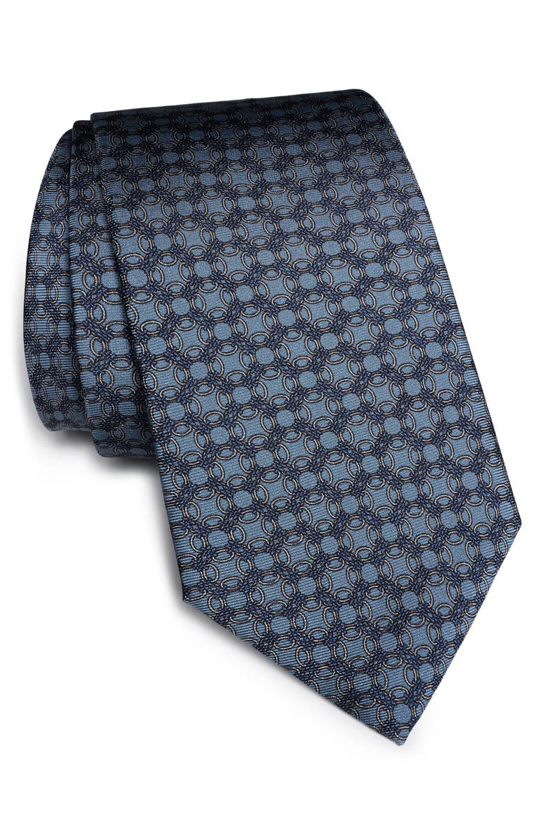 Jack Victor Ontario Chain Link Print Silk Tie, Main, color, Sky Blue