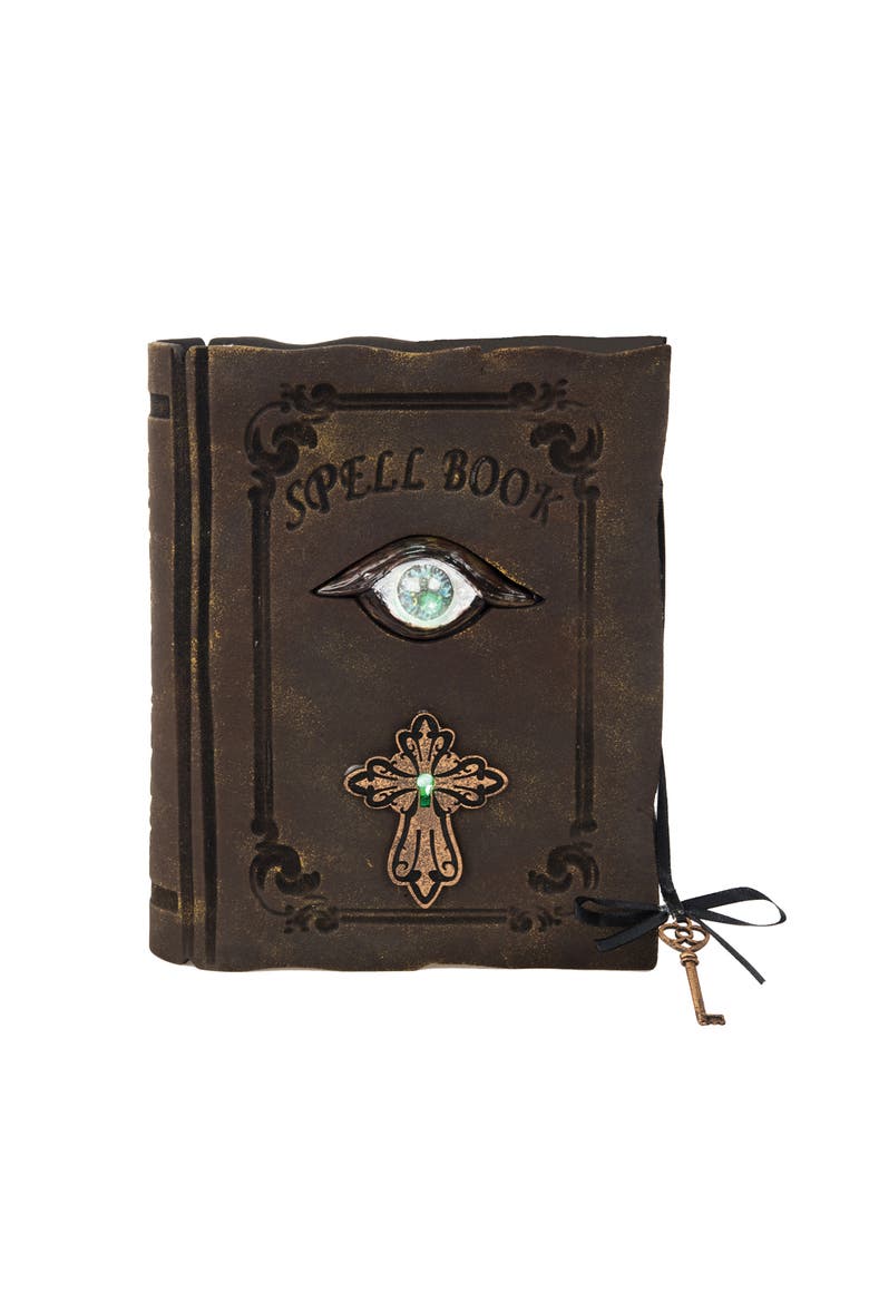 Decorative LED Witch's Spell Book Halloween Figurine, Main, color, Brown