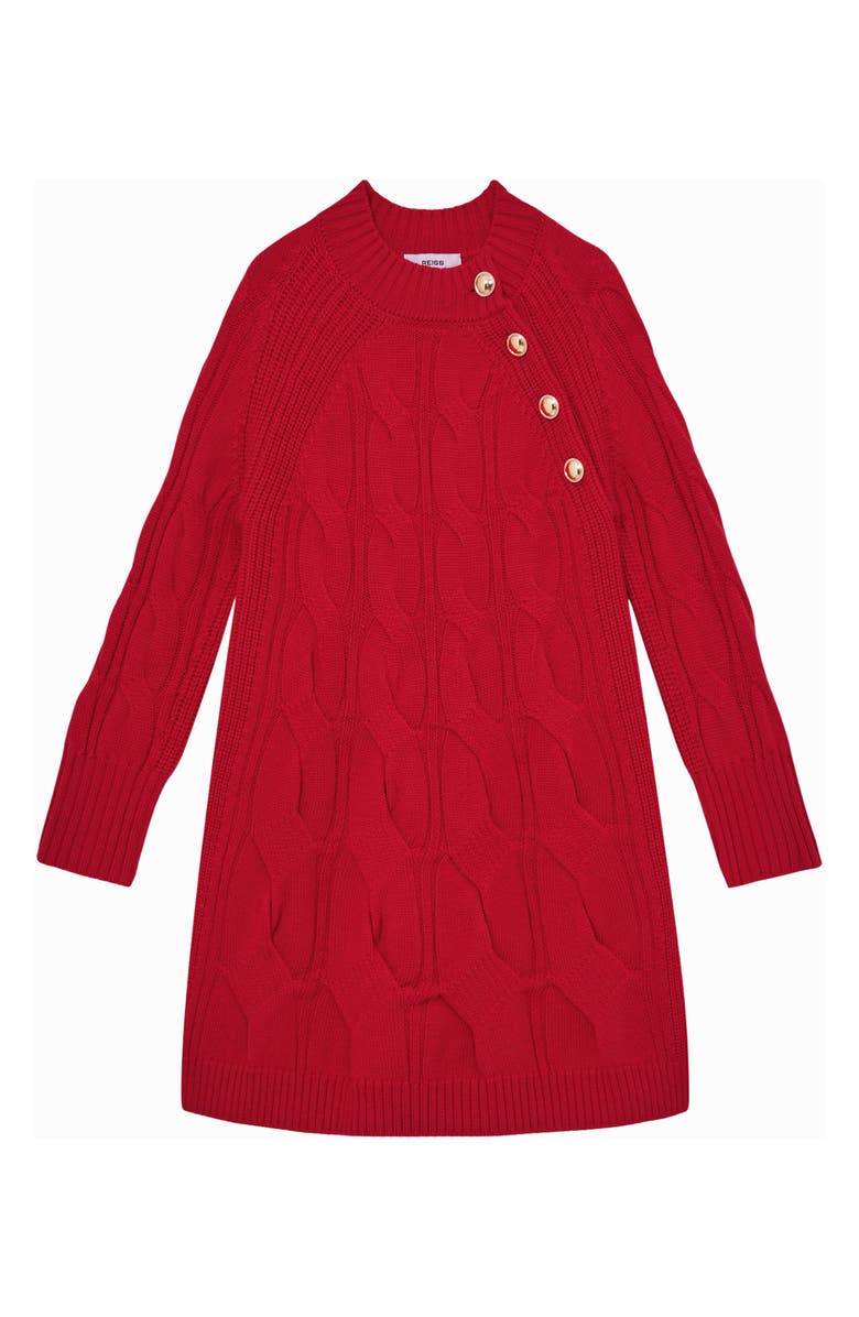 Reiss Kids' Harper Long Sleeve Wool Sweater Dress, Main, color, Red