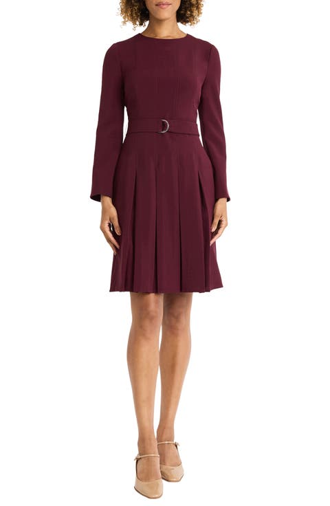 Seamed Pleated Long Sleeve Dress