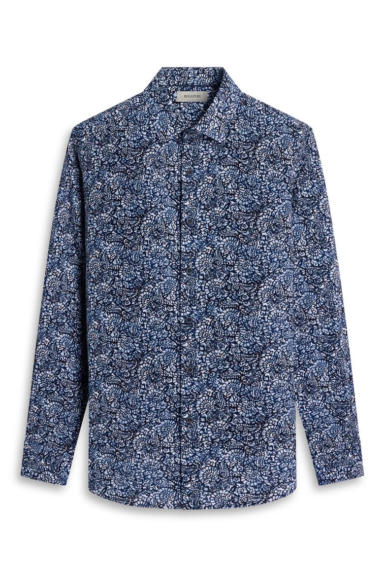 Julian Shaped Fit Abstract Paisley Print Cotton Button-Up Shirt, Alternate, color, NAVY
