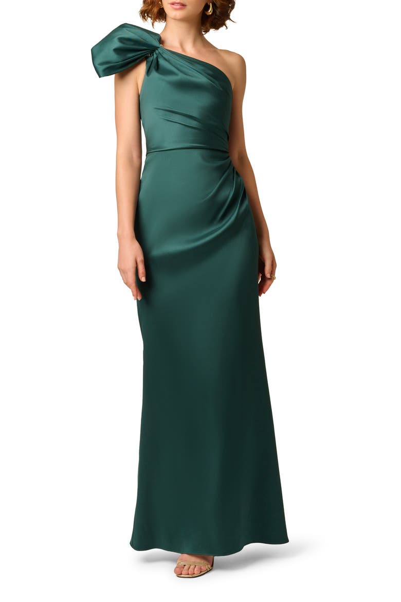 Asymmetric Stretch Mikado Gown, Main, color, FOREST