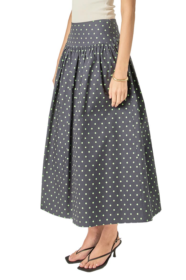 Polka Dot Cotton Midi Skirt, Alternate, color, NAVY/ GREEN