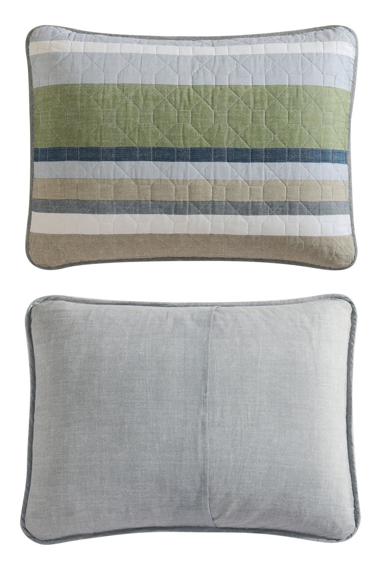 Salmon Ladder Cotton Quilt 3-Piece Set, Alternate, color, KHAKI/ NAVY