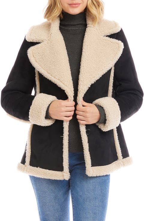 Faux Suede & Faux Shearling Trim Jacket