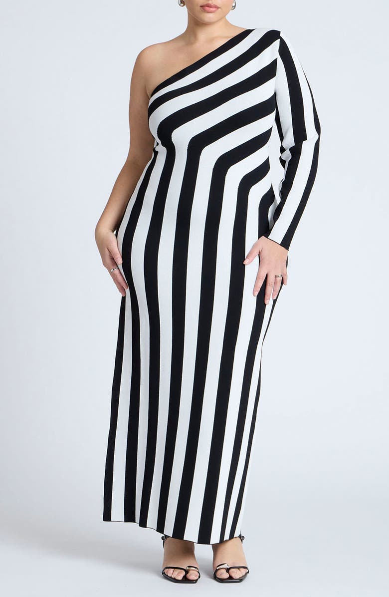 ELOQUII Stripe One-Shoulder Maxi Dress, Main, color, 