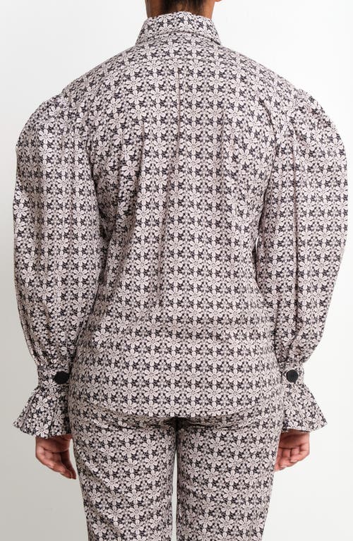 The Lulo Project Sotomayor Puff Sleeve Button-up Shirt In Gray