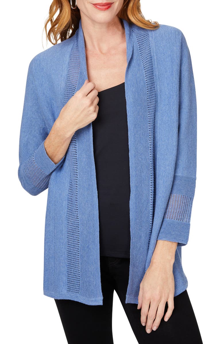 Foxcroft Pointelle Open Front Cardigan, Main, color, Blue Denim