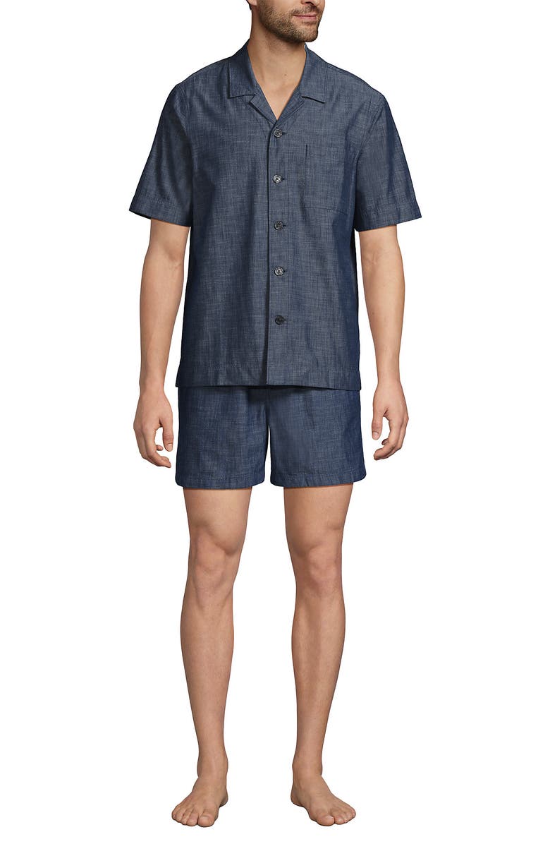 Lands' End Short Sleeve Essential Short Sleep Set, Main, color, Medium Indigo Chambray