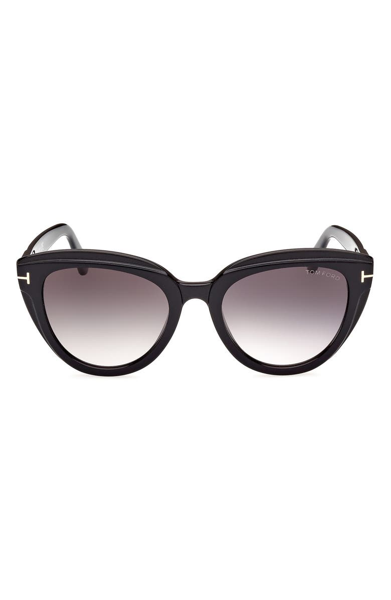 TOM FORD Tori 53mm Cat Eye Sunglasses, Main, color, Sblk/Smkg